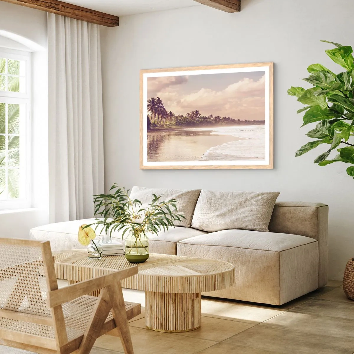 Poster în ramă de stejar deschis - Mângâind valurile - 91x61 cm