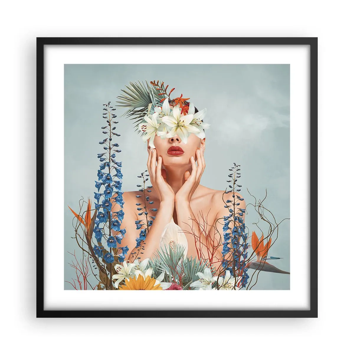 Poster în ramă neagră - Femeia floare - 50x50 cm