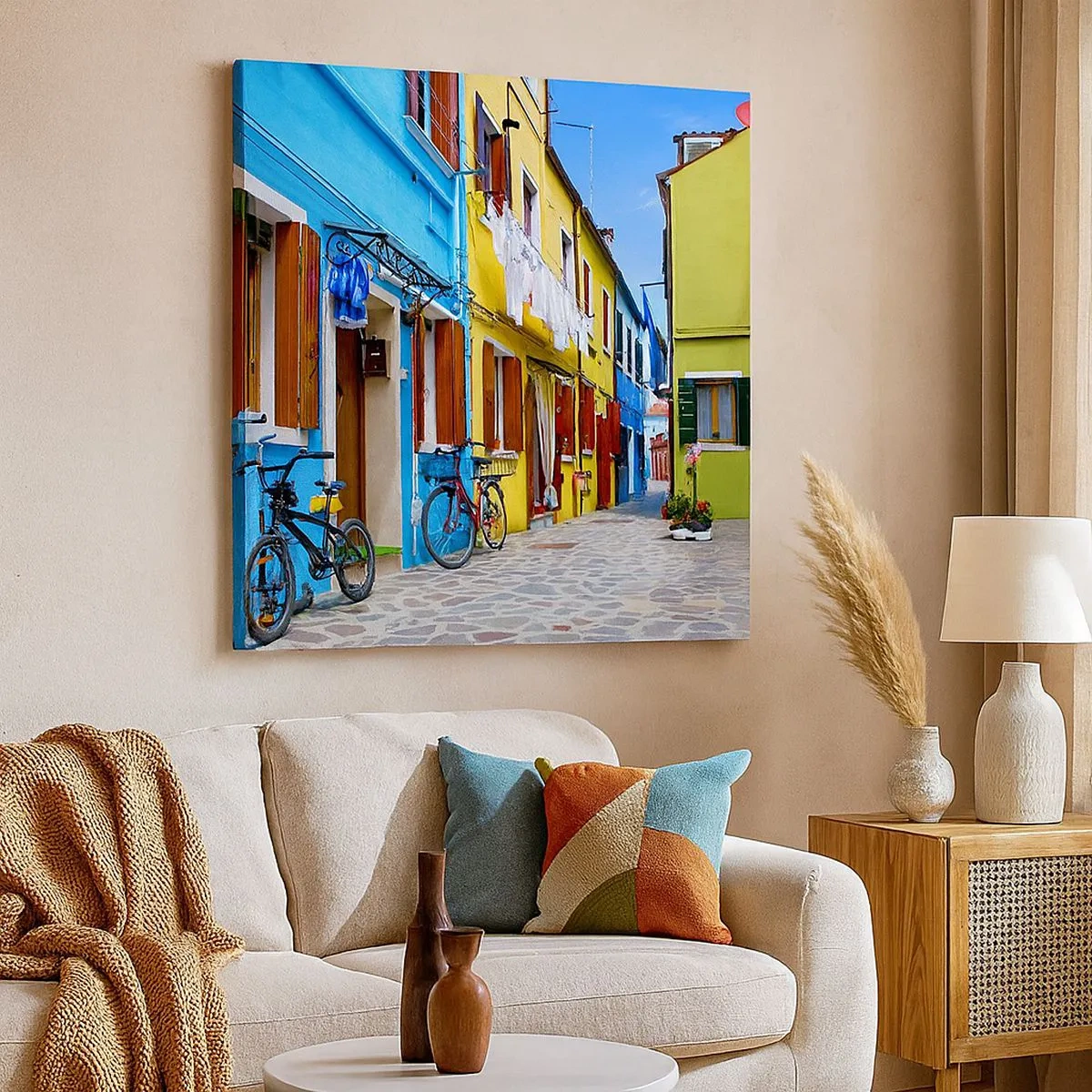 Tablou pe pânză - La capătul străzii pastelate și dulci - 30x30 cm