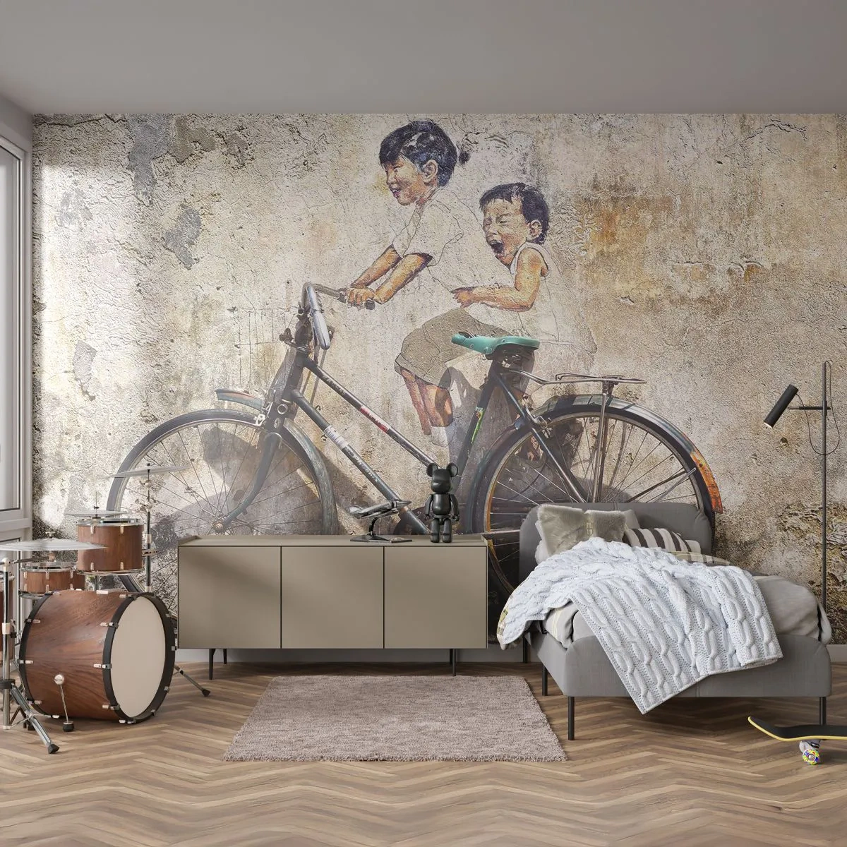 Tapet Premium Sand - Adevărat sau fals? - Abstracția, mural, Bicicleta - 300x210 cm