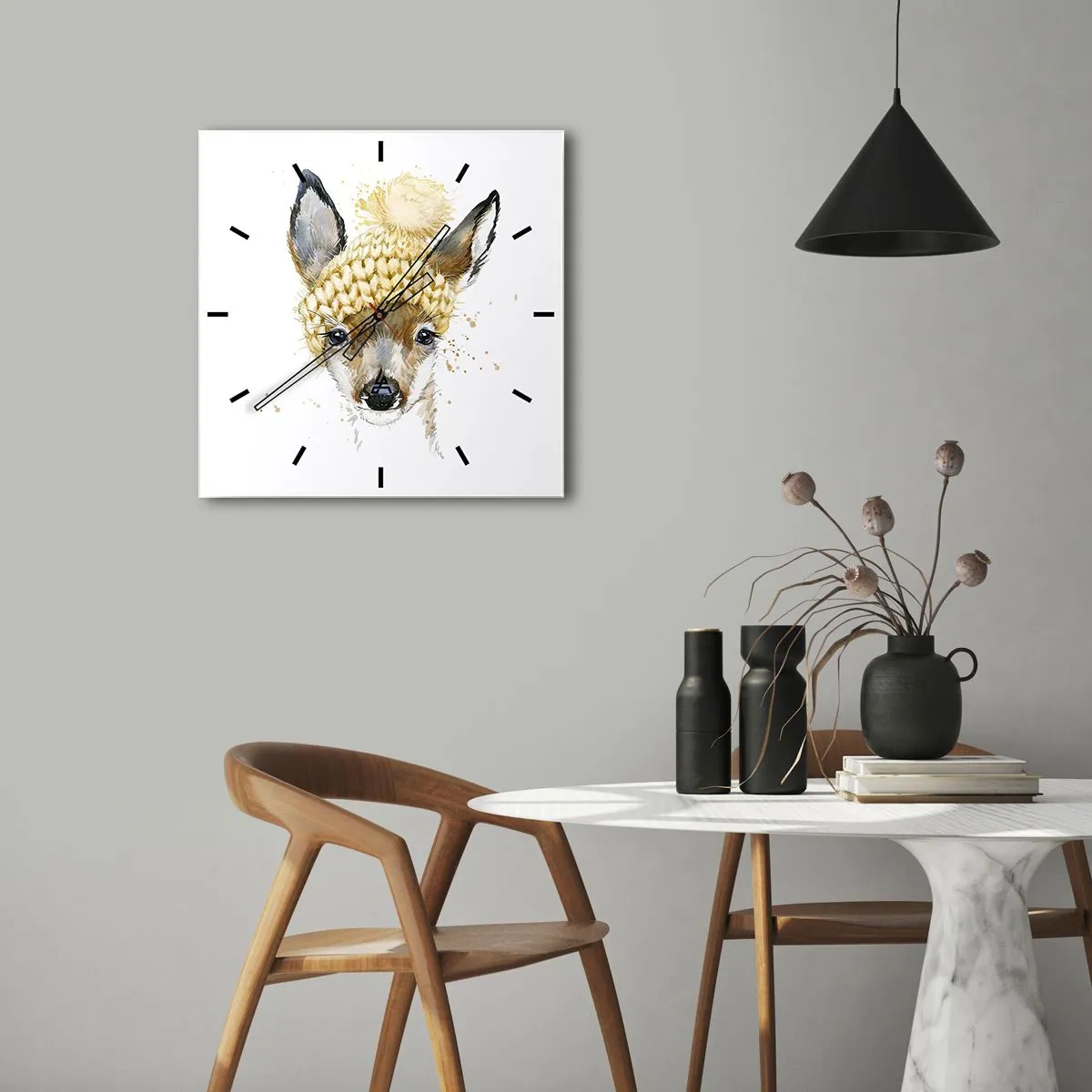 Ceas de perete - Ceas pe sticlă - Pentru iarnă într-o pădure înzăpezită - 30x30 cm