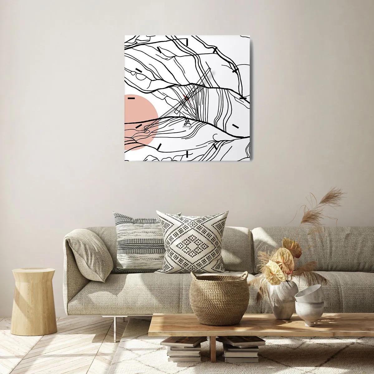 Ceas de perete - Ceas pe sticlă - Într-o rețea de crengi - 30x30 cm