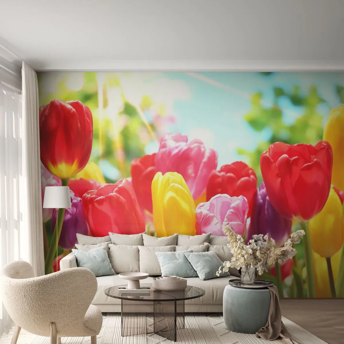 Tapet Premium Canvas - Așa suntem noi, culorile lunii mai! - Flori, Lalele, Grădină - 250x175 cm