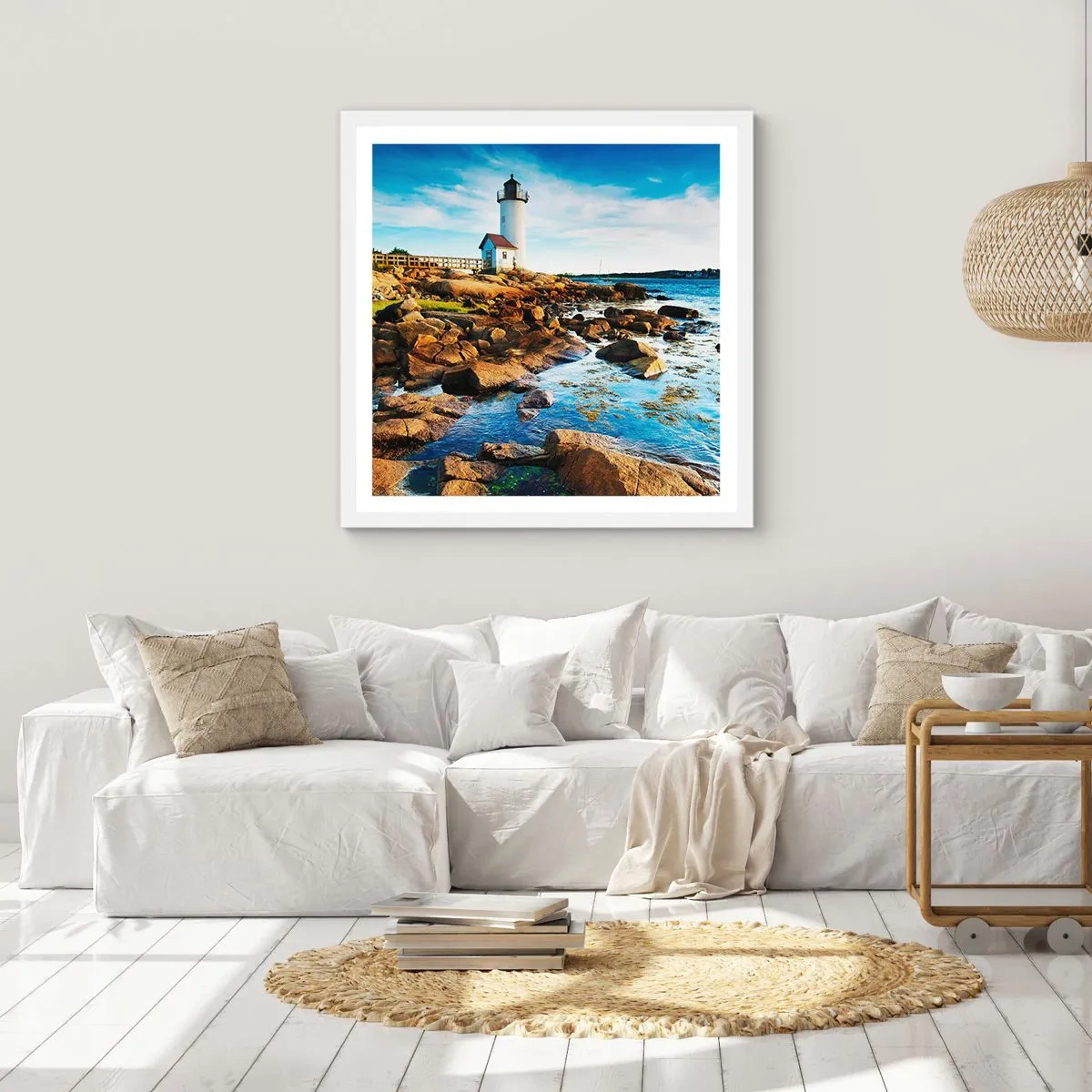 Poster în ramă albă - Întoarce-te acasă fericit, te aștept cu nerăbdare - 50x50 cm