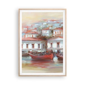 Poster în ramă de stejar deschis - Orășel fericit - 70x100 cm