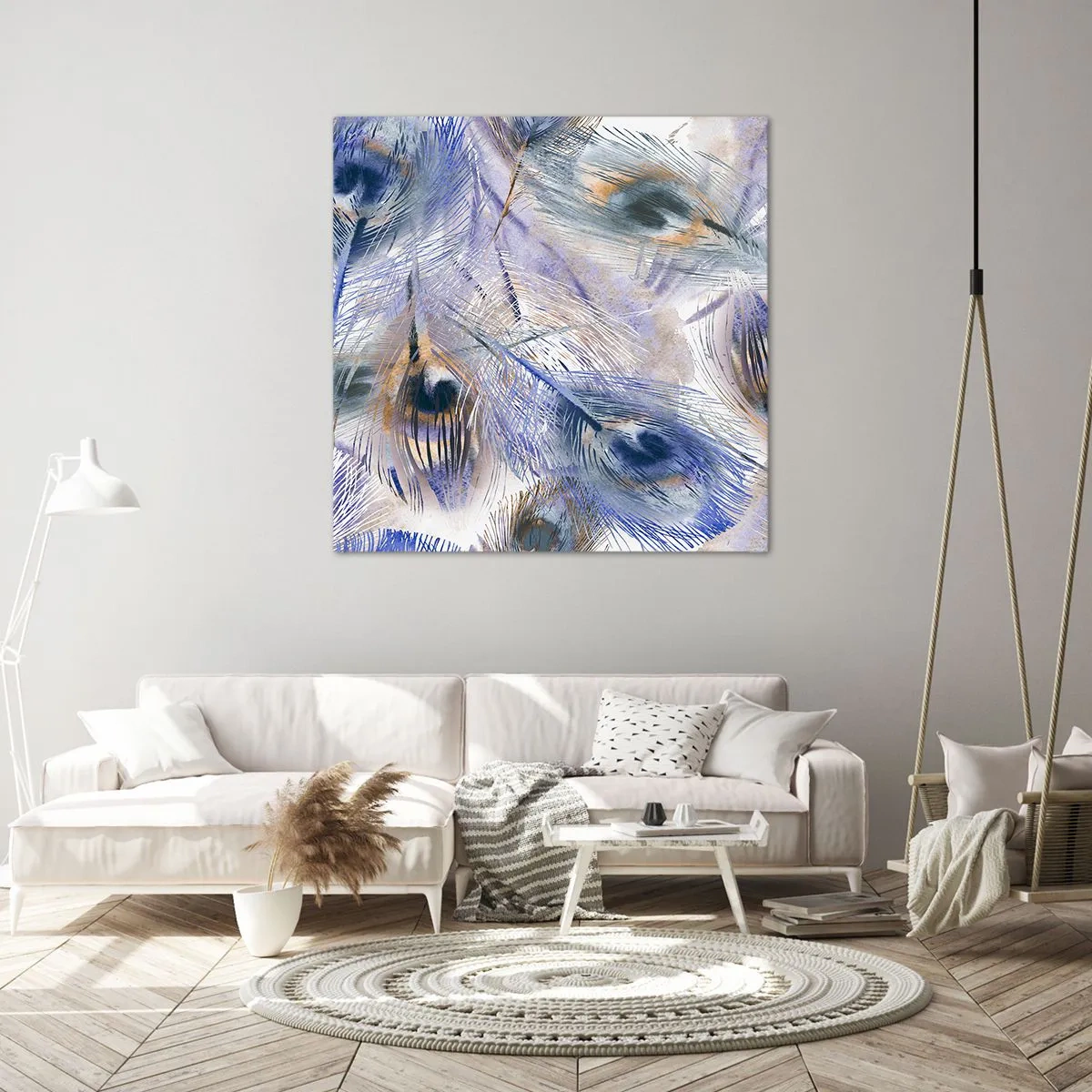 Tablou pe pânză - Compoziția penelor de păun - 50x50 cm