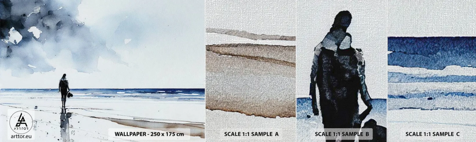 Mostră tapet Premium Canvas - Vorbind cu marea - Singuratic, Om, Coasta - 100x30 cm