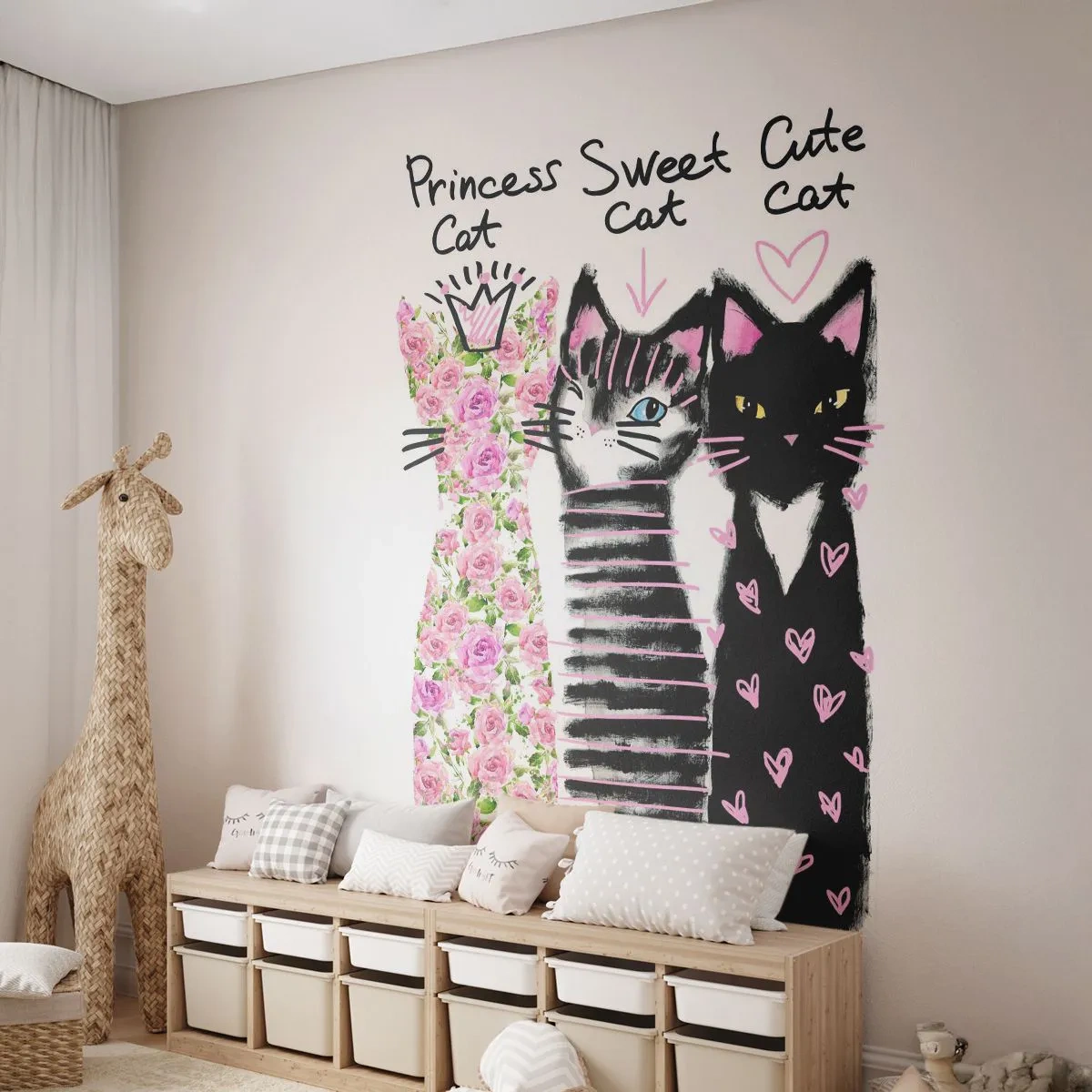 Tapet Standard Eco - Trei pisici - Pentru copii, Pisică, Animale - 200x140 cm