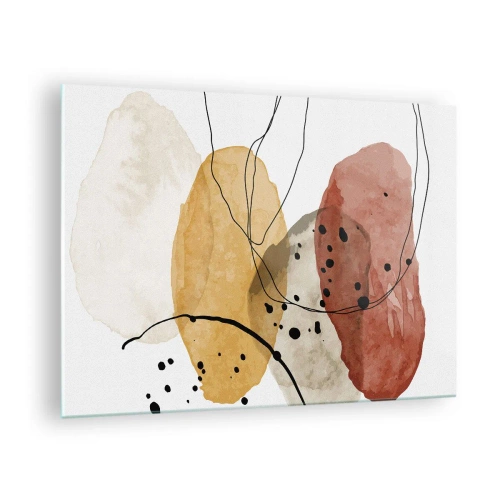 Tablou pe sticlă - Pete abstracte de culoare pământie cu linii subțiri - 70x50cm - Ca aerul, limpezi și ușoare - Decorațiune modernă pentru perete pentru living și dormitor ARTTOR