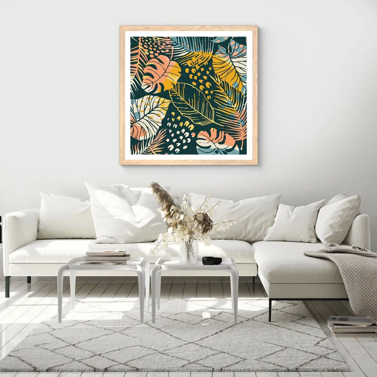 Poster în ramă de stejar deschis - Fantezie cu frunze - 60x60 cm