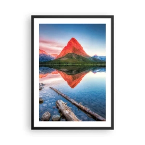 Poster în ramă neagră - Un munte reflectat într-un lac liniștit - 50x70cm - Căldură și frig - Decorațiune modernă pentru perete pentru living și dormitor ARTTOR