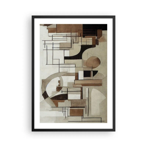 Poster în ramă neagră - Abstracție geometrică în nuanțe de maro și bej - 50x70cm - Peisaj urban 2.0 - Decorațiune modernă pentru perete pentru living și dormitor ARTTOR
