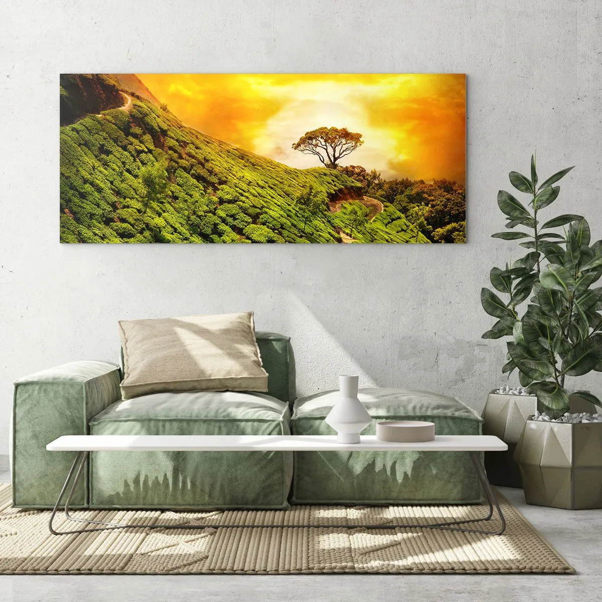 Tablou pe sticlă - O cărare sinuoasă, o pantă verde - 90x30 cm