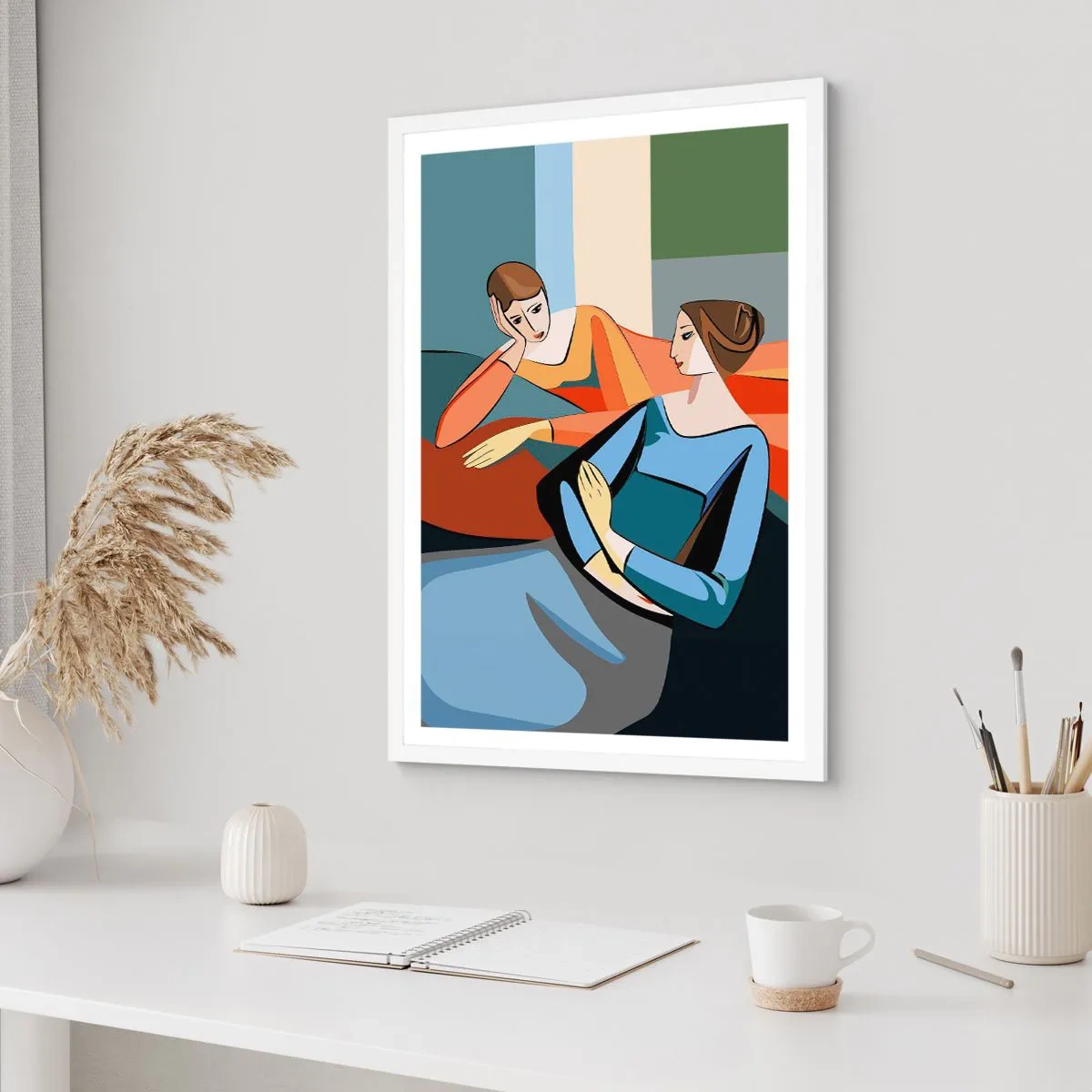 Poster în ramă albă - Un moment de confidențe - 70x100 cm