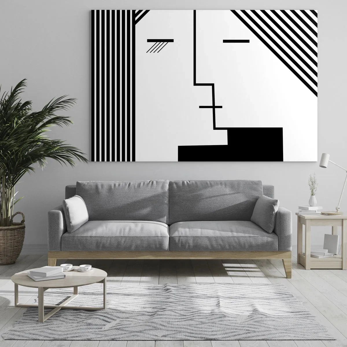 Tablou pe sticlă - O abordare grafică a unui sărut într-un stil minimalist - 70x50cm - Doar un sărut - Decorațiune modernă pentru perete pentru living și dormitor ARTTOR