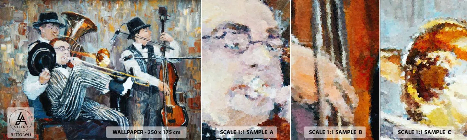 Mostră tapet autocolant Deluxe Sticker - Numai jazz - Muzică, Grup, Instrumente muzicale - 100x30 cm