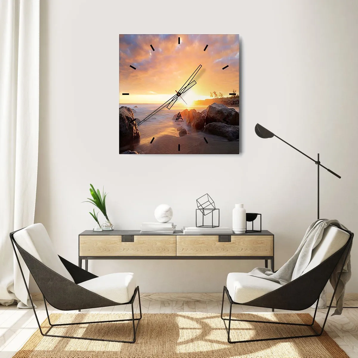 Ceas de perete - Ceas pe sticlă - Briză luminoasă de seară - 30x30 cm