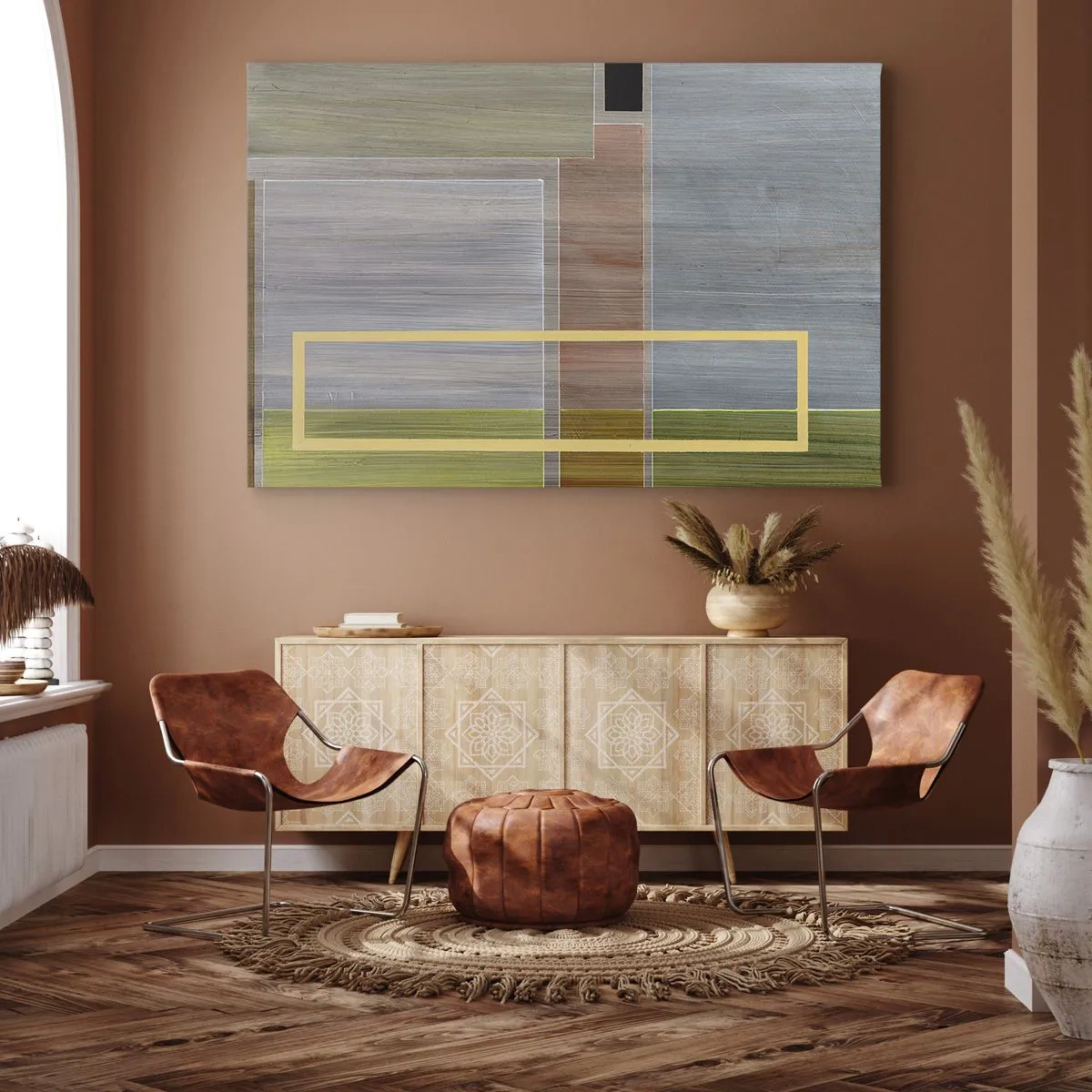 Tablou pe pânză Canvas - Compoziție geometrică în culori pastelate cu dreptunghiuri - 70x50cm - Drept și liniștit - Decorațiune modernă pentru perete pentru living și dormitor ARTTOR