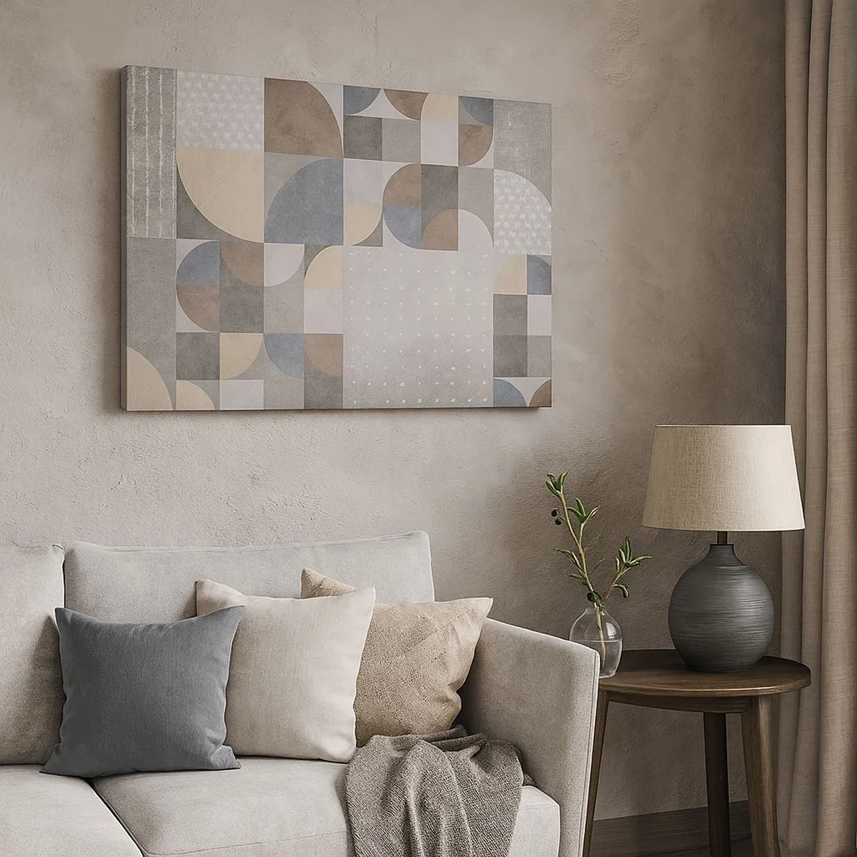 Tablou pe pânză Canvas - Model geometric în nuanțe pastelate - 70x50cm - Fantezie ceramică - Decorațiune modernă pentru perete pentru living și dormitor ARTTOR