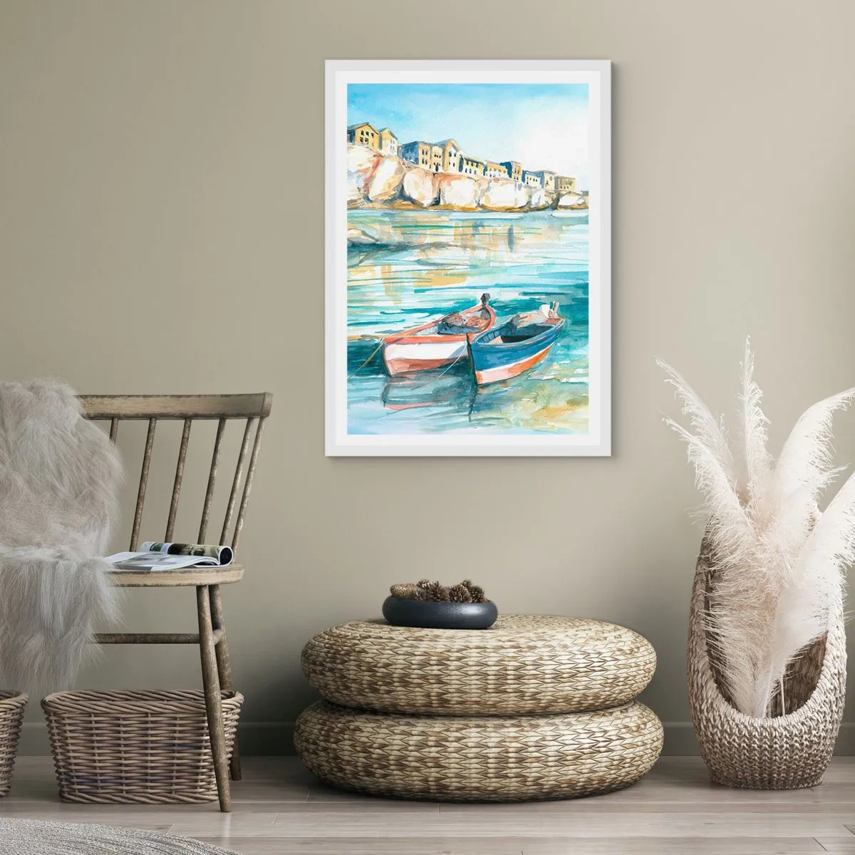 Poster în ramă albă - Peisaj în azur - 70x100 cm