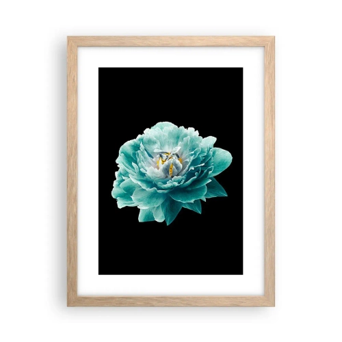 Poster în ramă de stejar deschis - Petale albastre și aurii - 30x40 cm