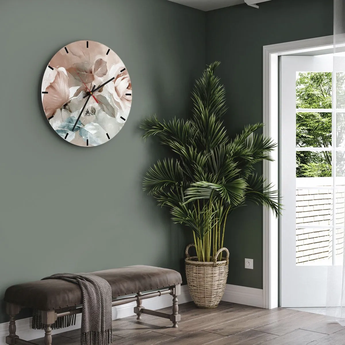 Ceas de perete - Ceas pe sticlă - Spiritul romantismului - 30x30 cm