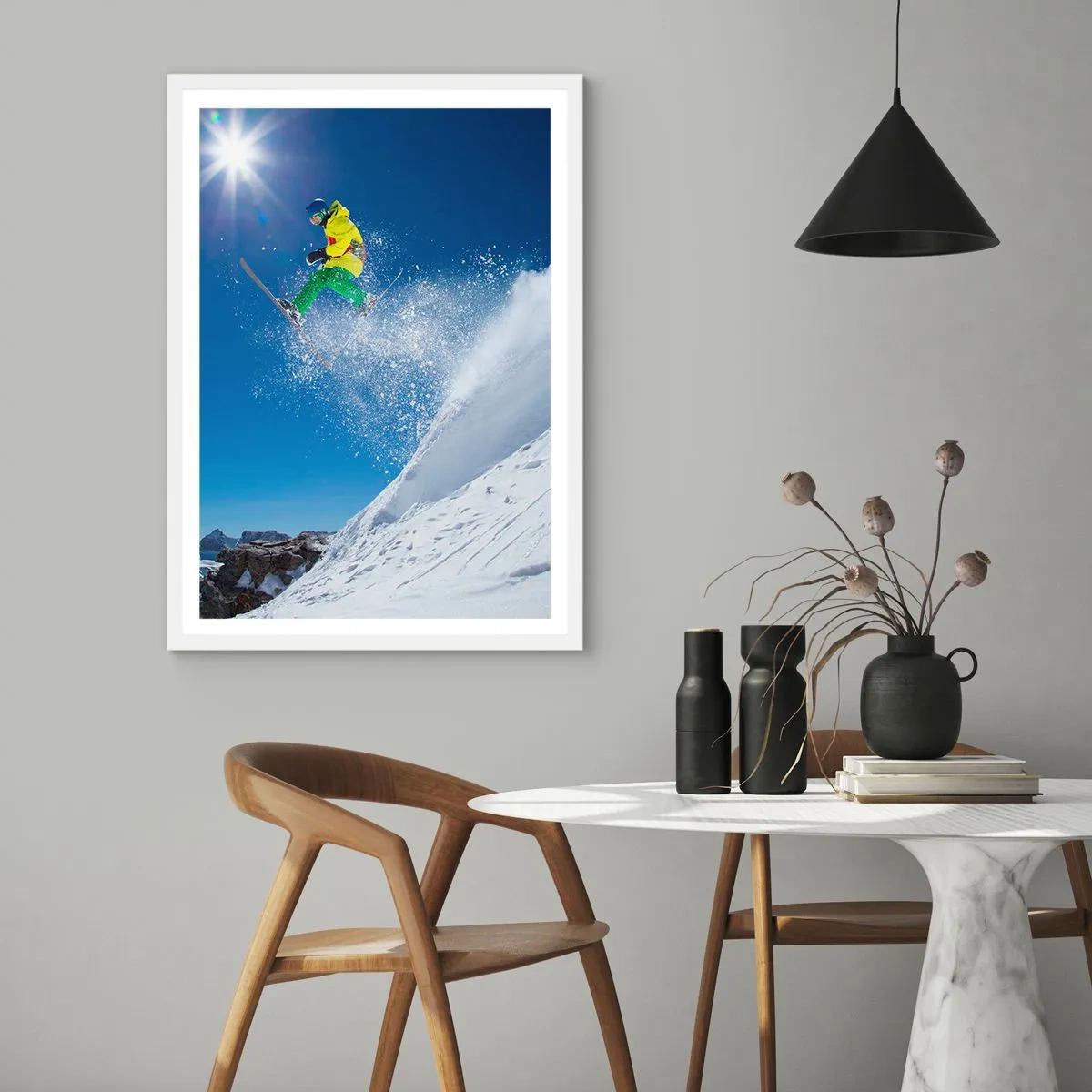 Poster în ramă albă - Dansând cu munții - 30x40 cm