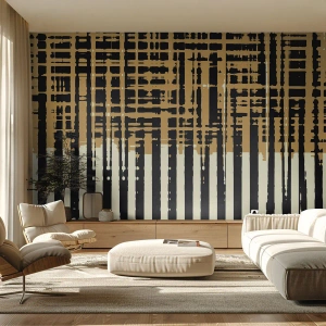 Tapet Standard Eco - Abstracție geometrică cu linii verticale și orizontale în nuanțe de maro. - 100x70cm - Abstracție arhitecturală - Decorațiune modernă pentru perete pentru living și dormitor ARTTOR
