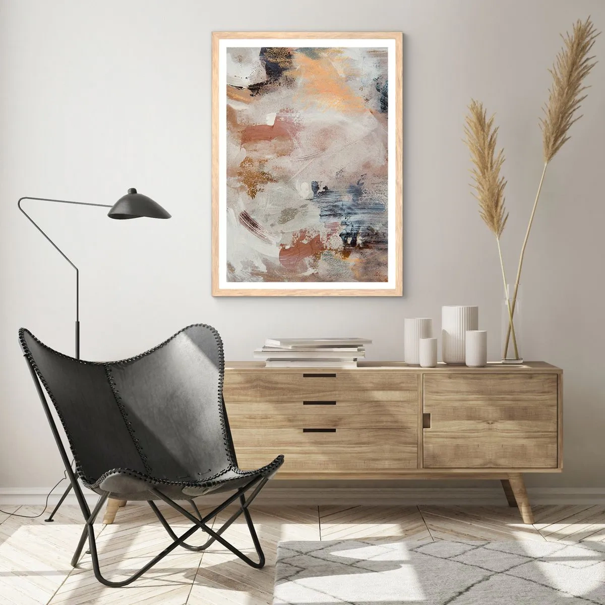 Poster în ramă de stejar deschis - Abstracție cețoasă - 70x100 cm