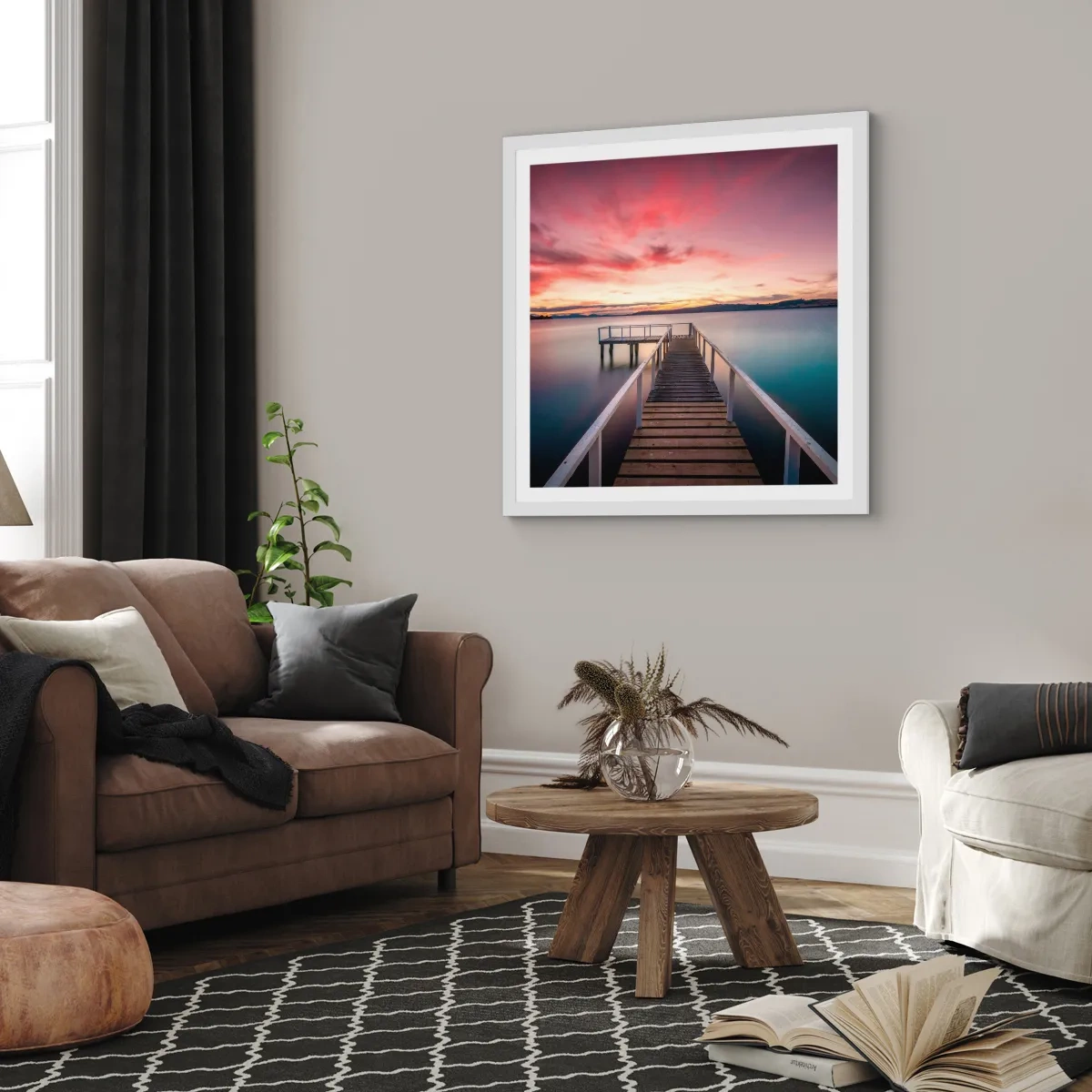 Poster în ramă albă - Flacăra blândă a serii - 60x60 cm