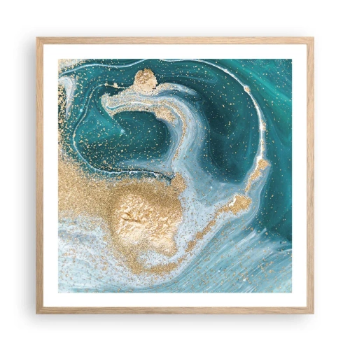 Poster în ramă de stejar deschis - Vârtej de aur și turcoaz - 60x60 cm