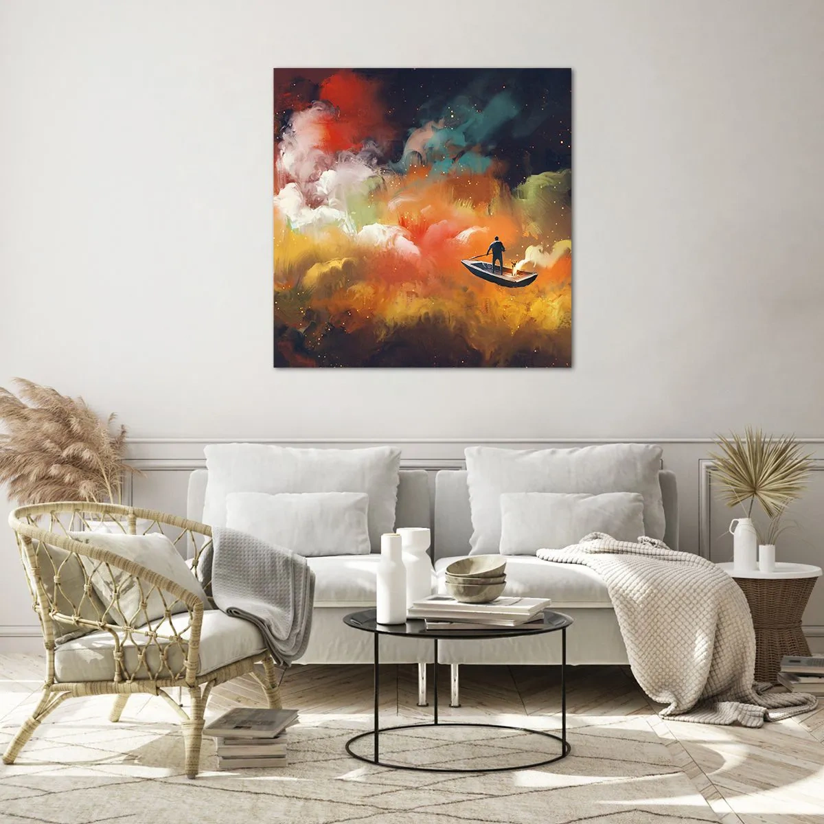 Tablou pe sticlă - Cu barca prin galaxie - 30x30 cm