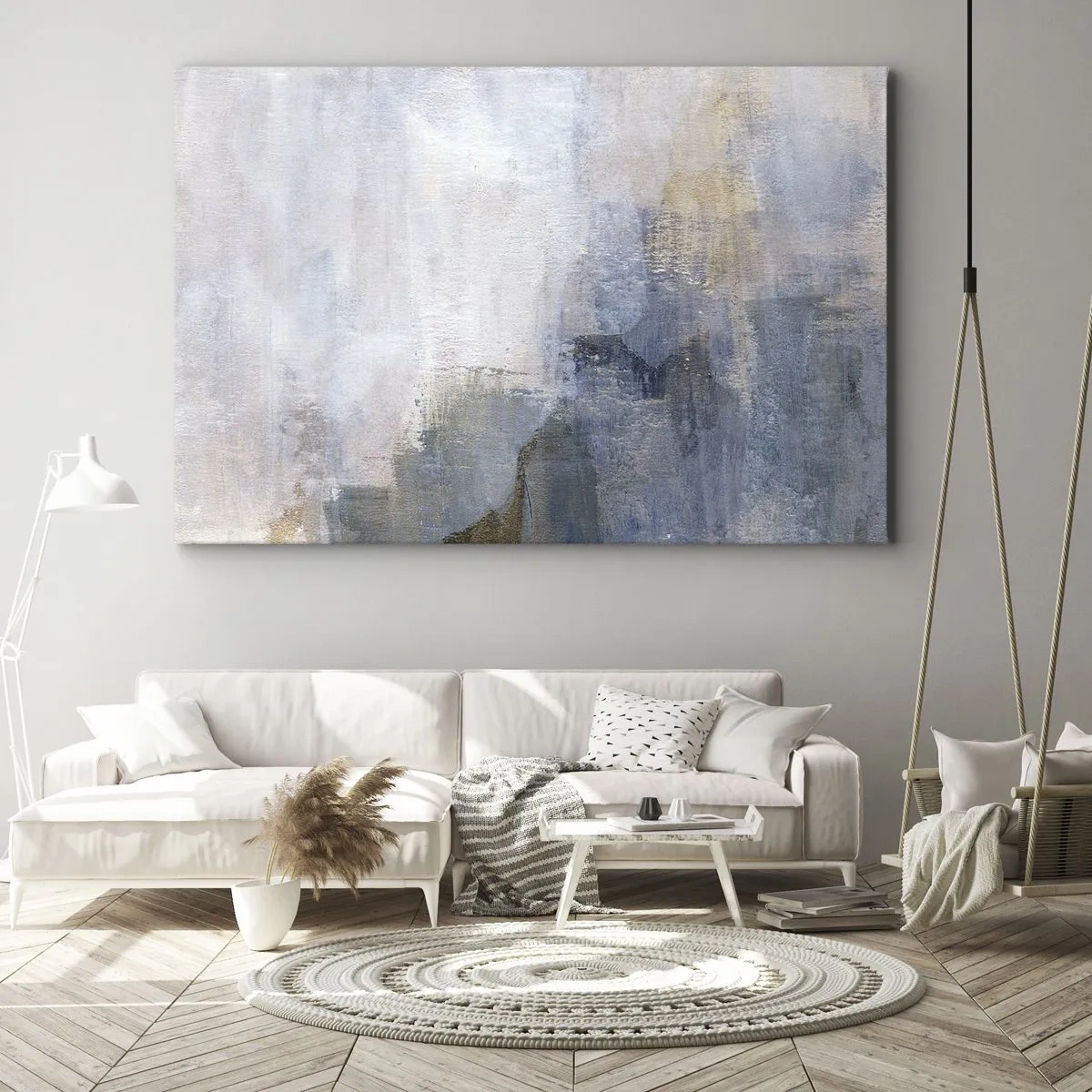 Tablou pe pânză Canvas - Pete abstracte subtile în nuanțe de albastru și bej - 70x50cm - Tonuri și acorduri de culoare - Decorațiune modernă pentru perete pentru living și dormitor ARTTOR