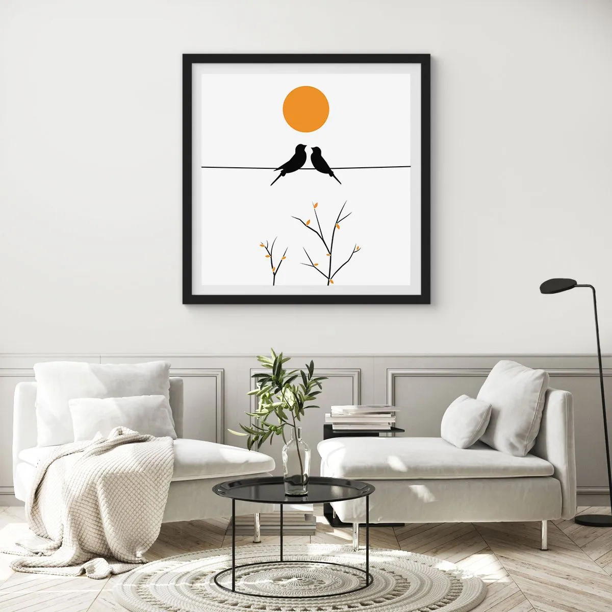 Poster în ramă neagră - Seară cu privighetori - 60x60 cm