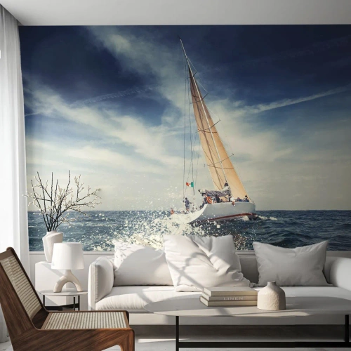 Tapet Autoadeziv Deluxe Sticker - Nu ne vor prinde din urmă! - Barcă cu pânze, Ocean, Yacht cu vele - 200x140 cm