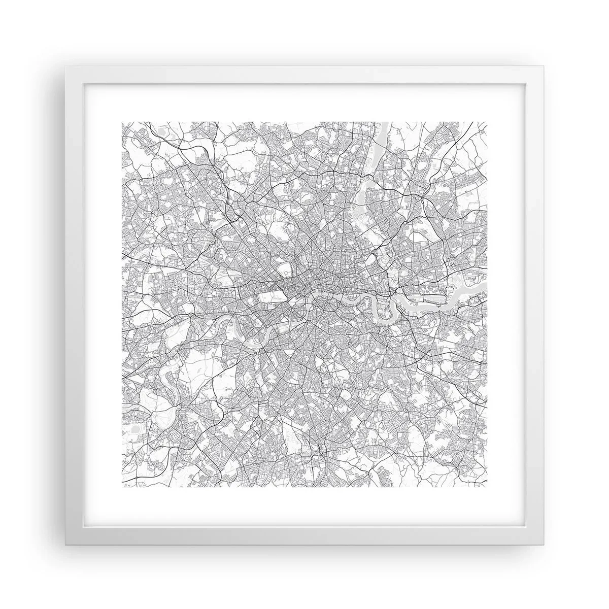 Poster în ramă albă - Harta labirintului din Londra - 40x40 cm