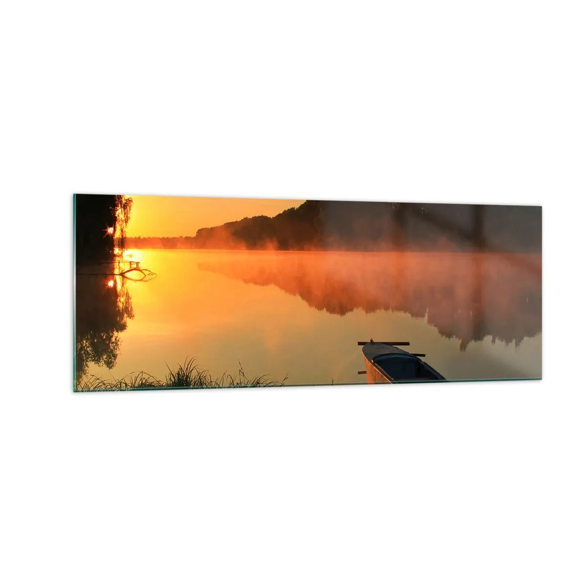 Tablou pe sticlă - Răsăritul soarelui peste apă ca un strat de oglindă - 140x50 cm