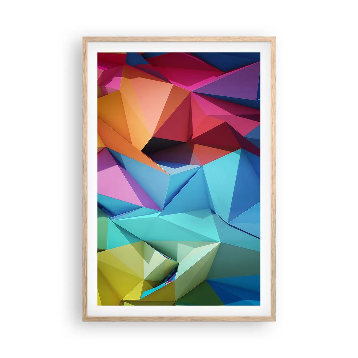 Poster în ramă de stejar deschis - Origami de curcubeu - 61x91 cm