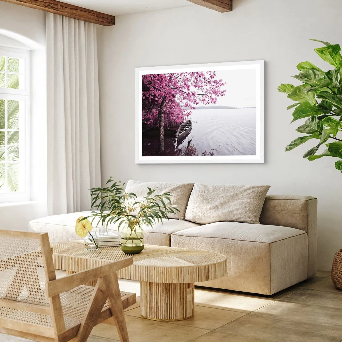 Poster în ramă albă - În tăcerea roz - 70x50 cm