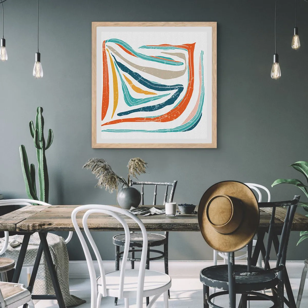 Poster în ramă de stejar deschis - Abstracție prietenoasă și zâmbitoare - 60x60 cm