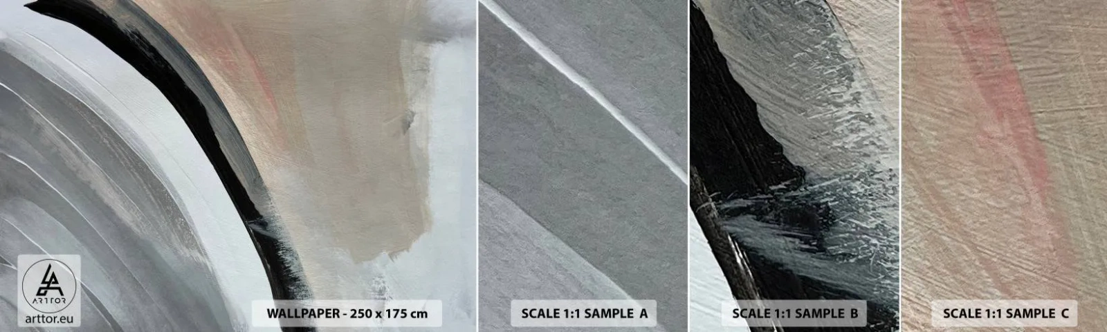 Mostră tapet autocolant Deluxe Sticker - Compoziție: arc de negru și gri - Abstracția, Bucată, Artă Modernă - 100x30 cm