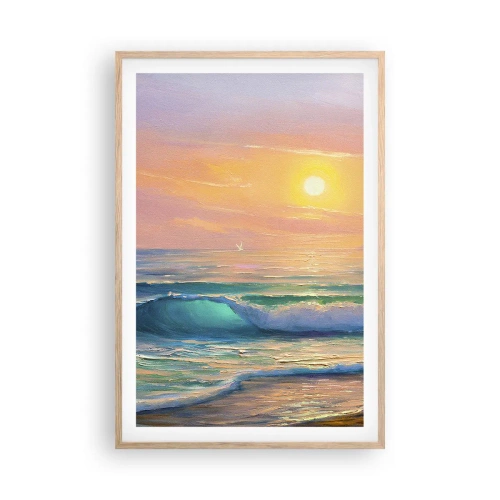 Poster în ramă de stejar deschis - Cântecul turcoaz al valurilor - 61x91 cm