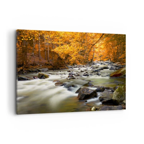 Tablou pe pânză - Un pârâu într-o pădure de aur - 120x80 cm