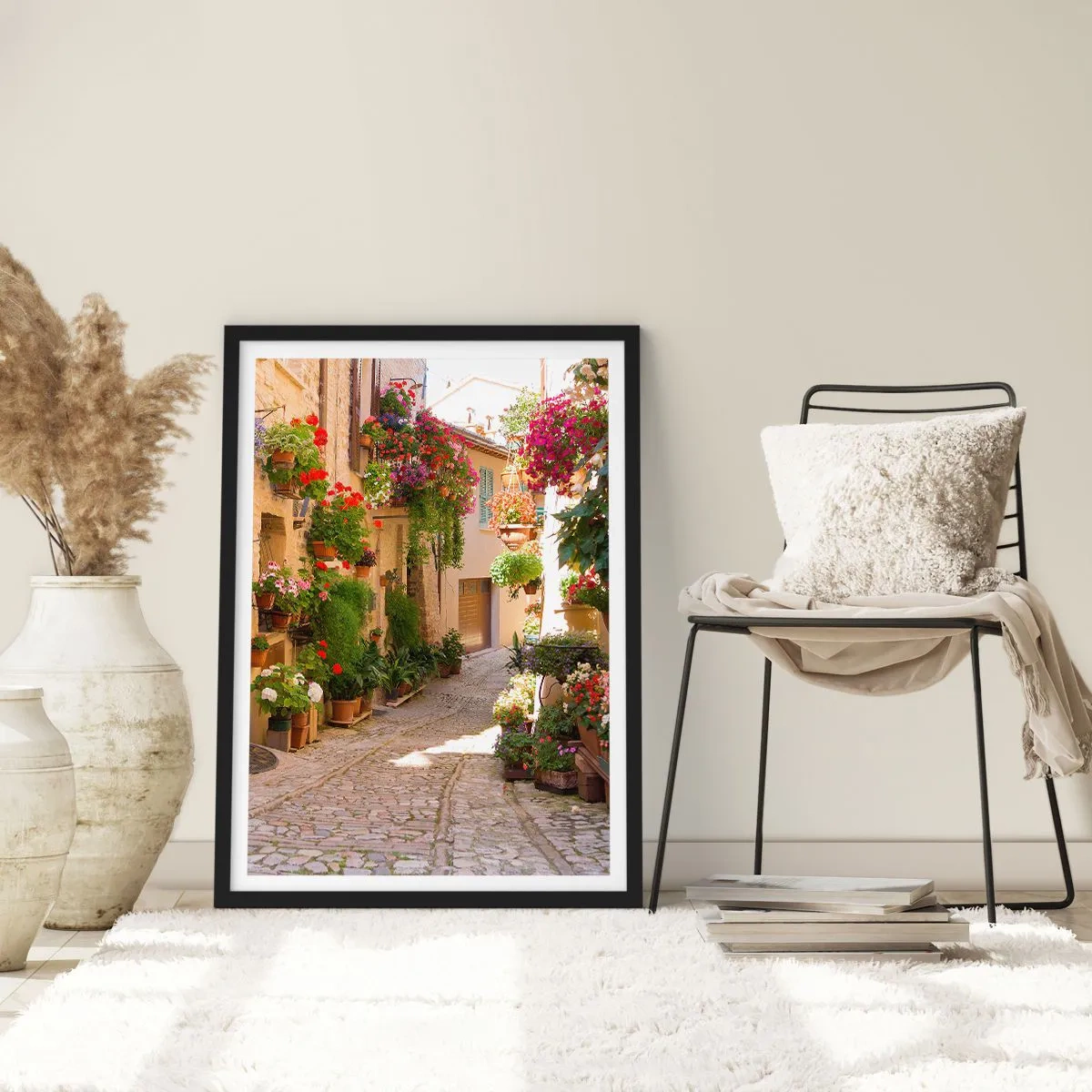 Poster în ramă neagră - Într-un potop de flori - 70x100 cm