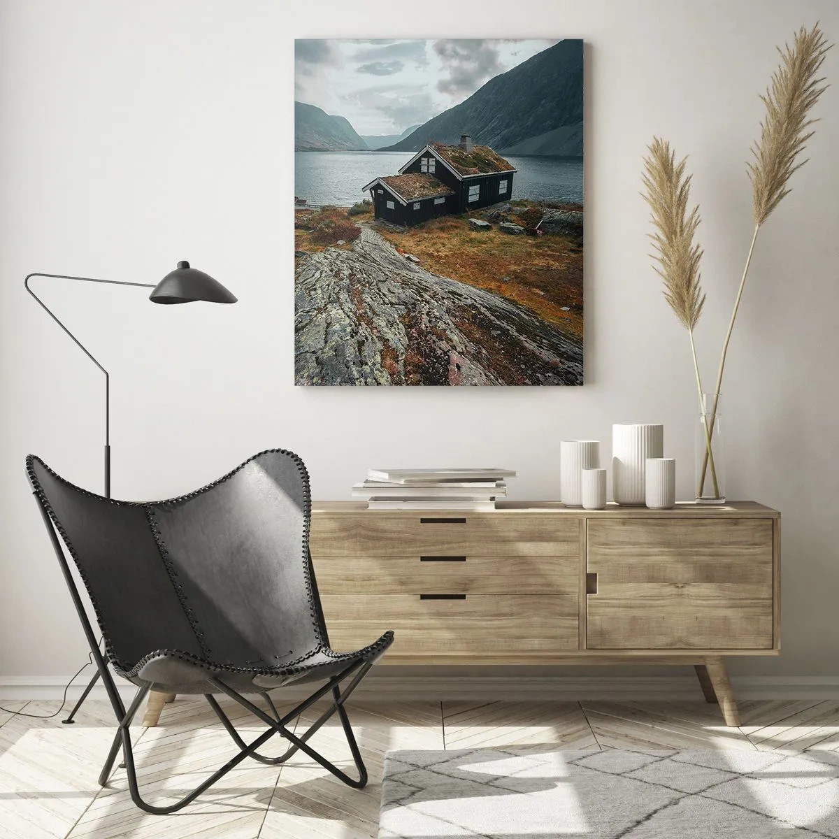 Tablou pe sticlă - Stațiune de vară lângă fiord - 50x70 cm