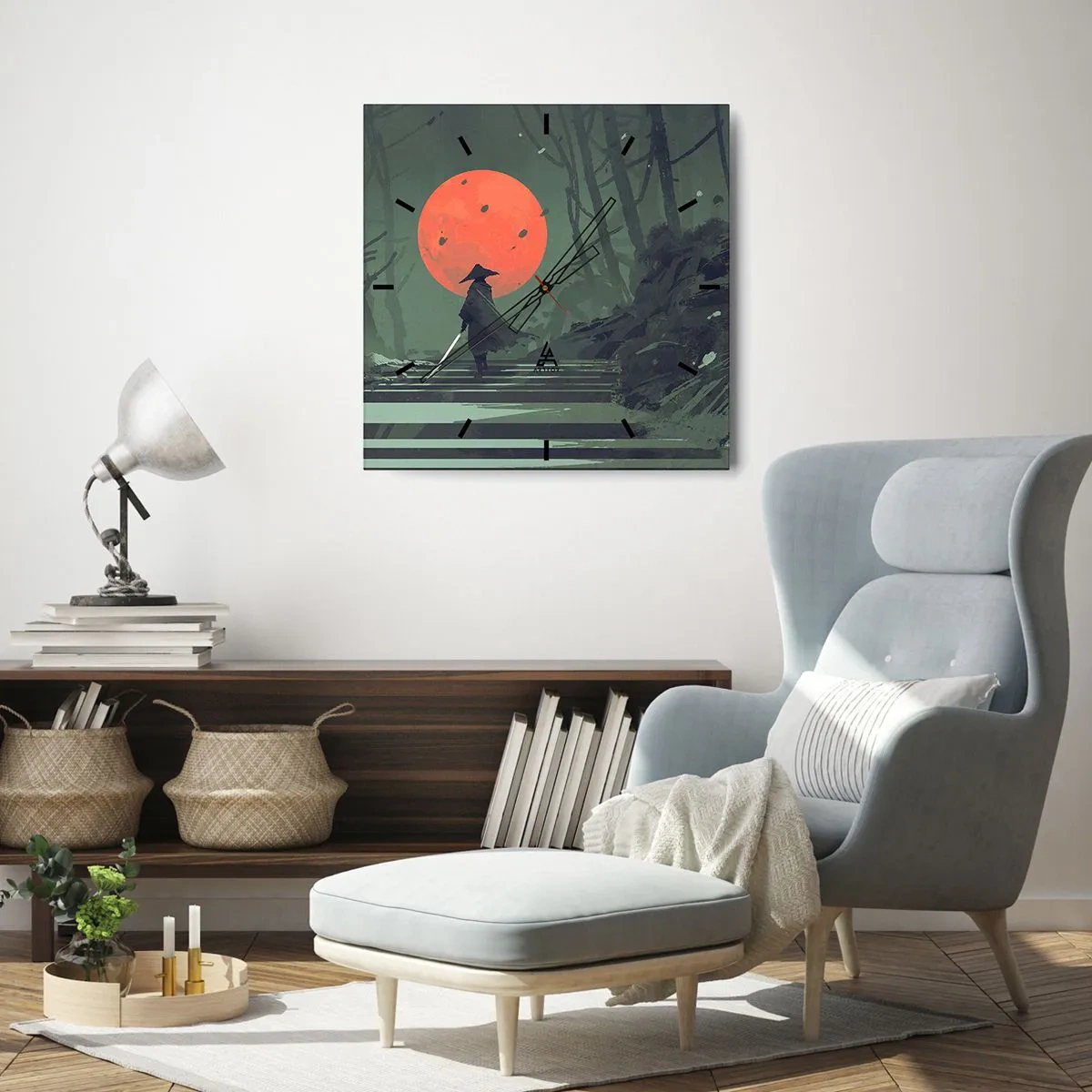 Ceas de perete - Ceas pe sticlă - Războinicul lunii roșii - 40x40 cm