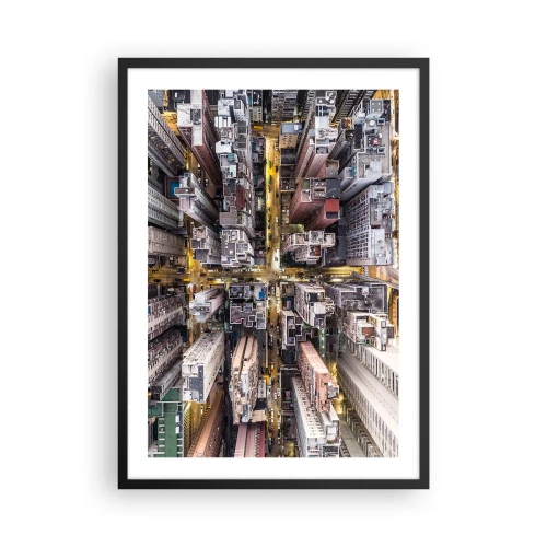 Poster în ramă neagră - Vedere aeriană a orașului noaptea - 50x70cm - Salutări din Hongkong - Decorațiune modernă pentru perete pentru living și dormitor ARTTOR