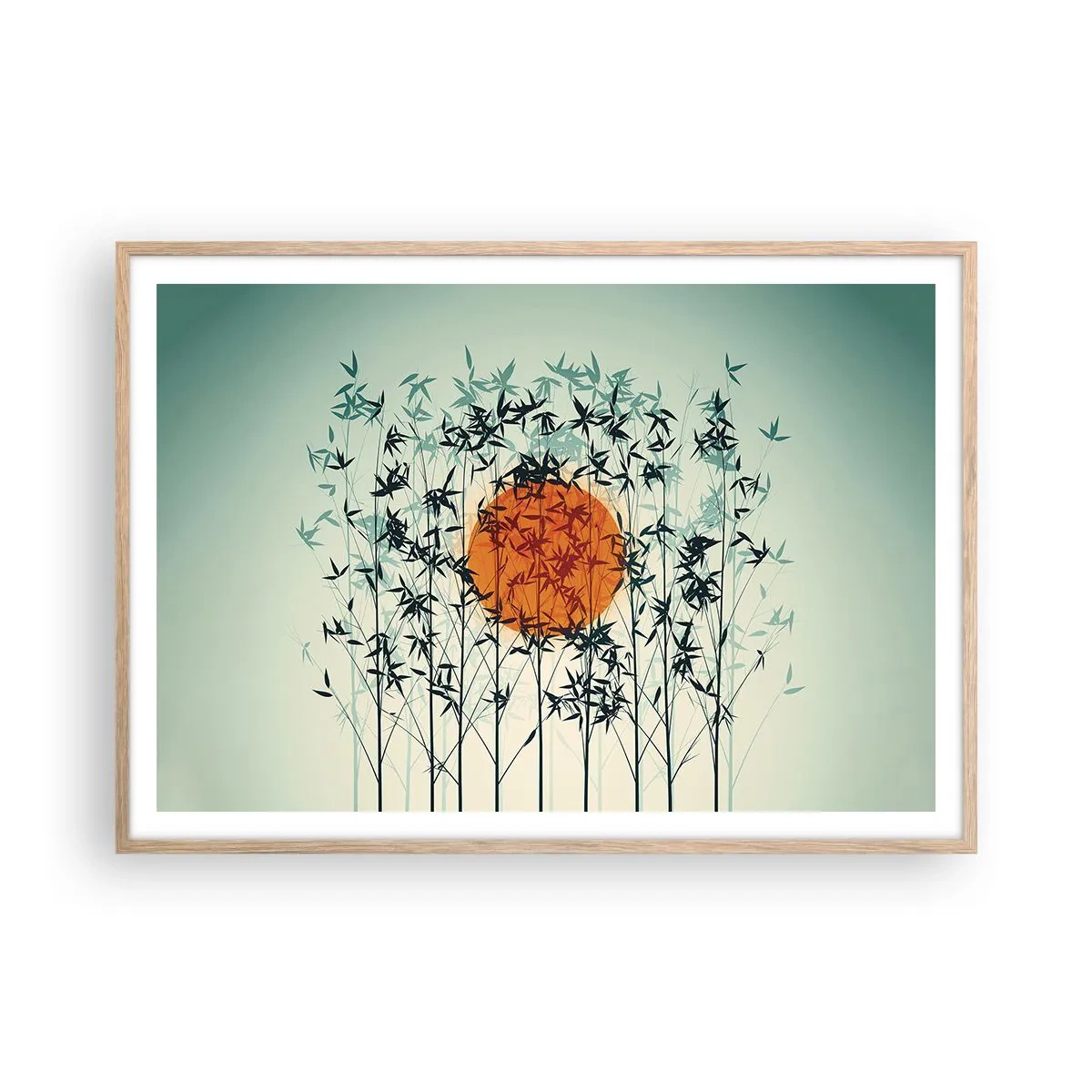 Poster în ramă de stejar deschis - Soarele japonez - 100x70 cm