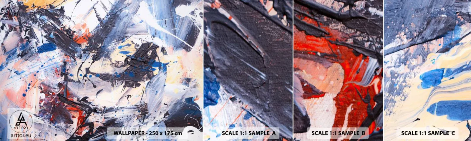 Mostră tapet autocolant Deluxe Sticker - Dansul nebun al abstracției - Abstracția, Bucată, Pictura - 100x30 cm