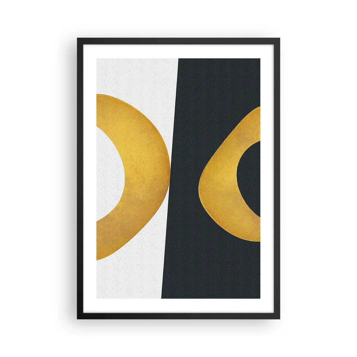 Poster în ramă neagră - O compoziție abstractă cu forme dominante în auriu și verde închis. - 50x70cm - În primul rând: aurul - Decorațiune modernă pentru perete pentru living și dormitor ARTTOR